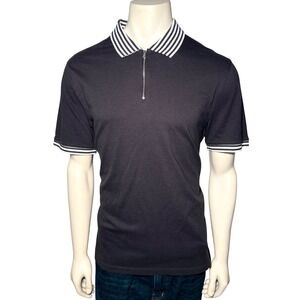Free Assembly Polo Shirt Mens Large Black Excellent Quarter Zip Striped Collar